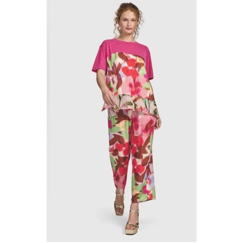 Alembika Cherry Blossom Floral Viscose Cropped Pants NWT Size Medium